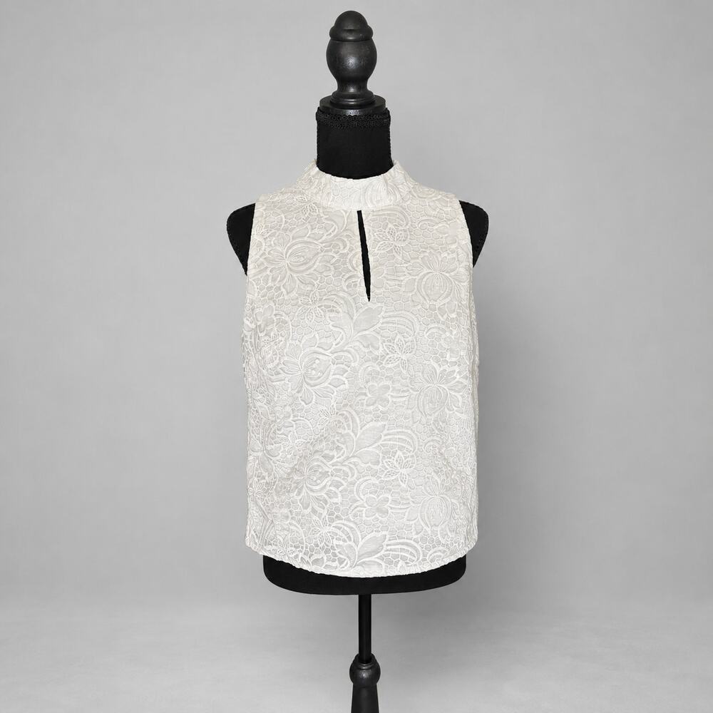 WHBM White Floral Lace Sleeveless Mock Neck Top Size 6 NWT